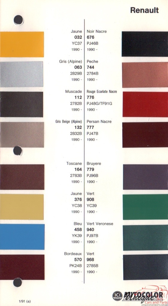 1990-1995 Renault Paint Charts Autocolor 5